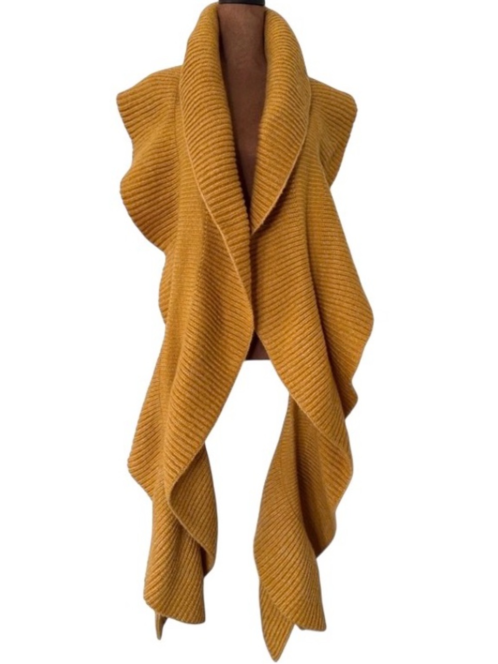 Mustard Yellow Long Ruffled Ribbed Knit Scarf
